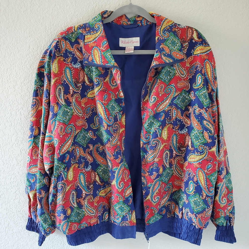 Rhoda Lynne silk and nylon zip up paisley jacket